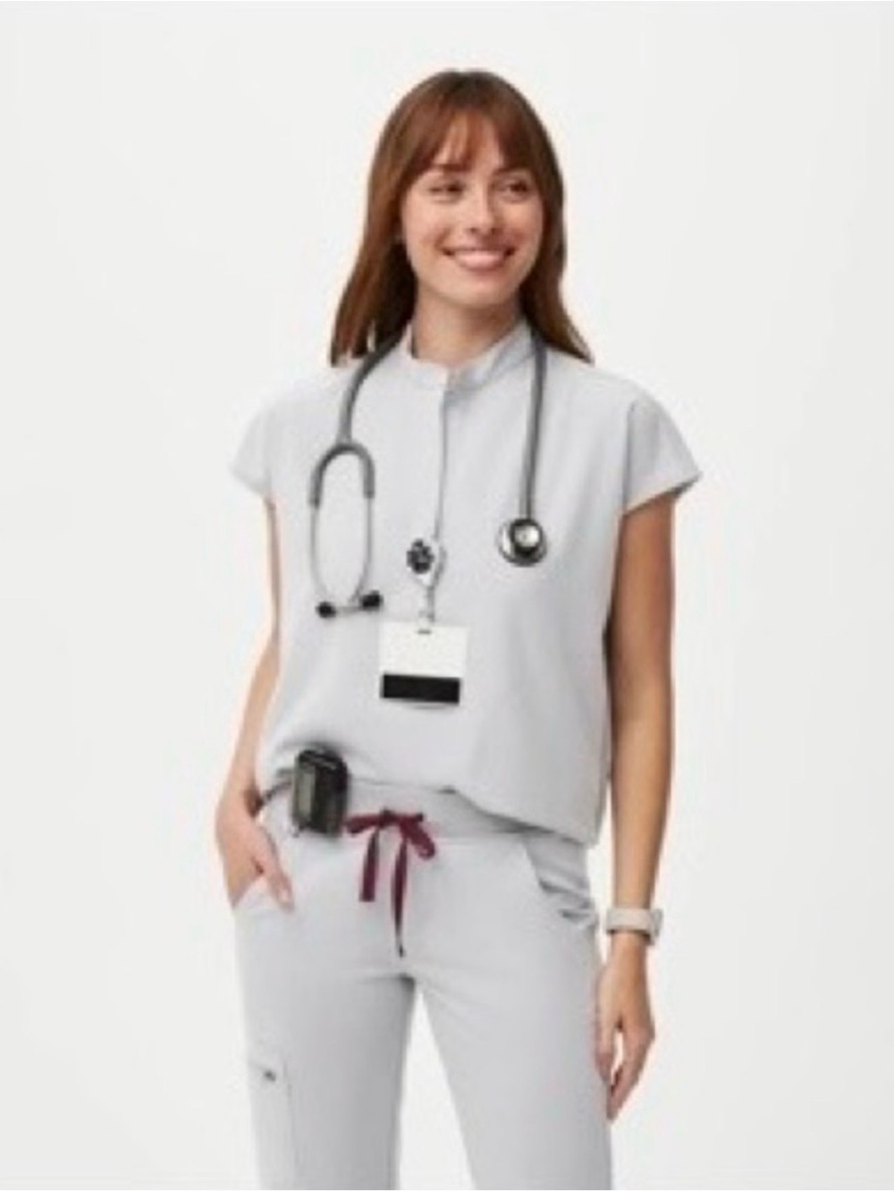Figs Rafaela Scrub Top Oversized- Cement